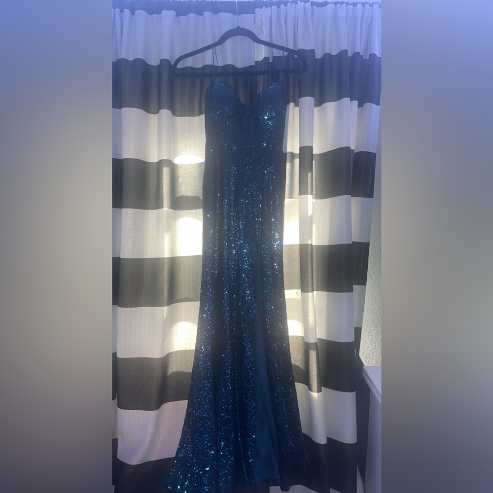 blue sequin prom dress